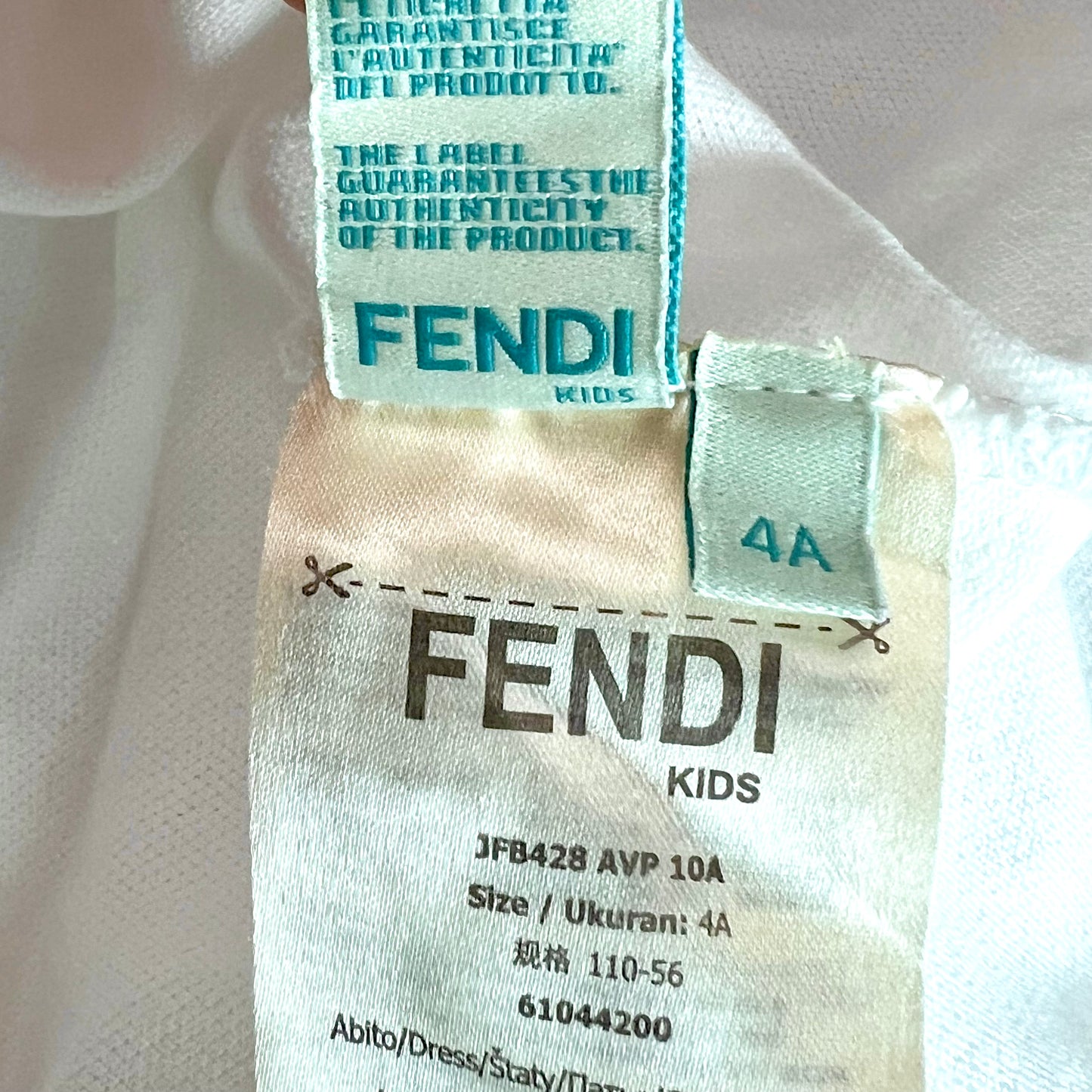 (Pre-loved) Fendi White T-shirt Dress 女童白色短袖連身裙 4Y 超偏大