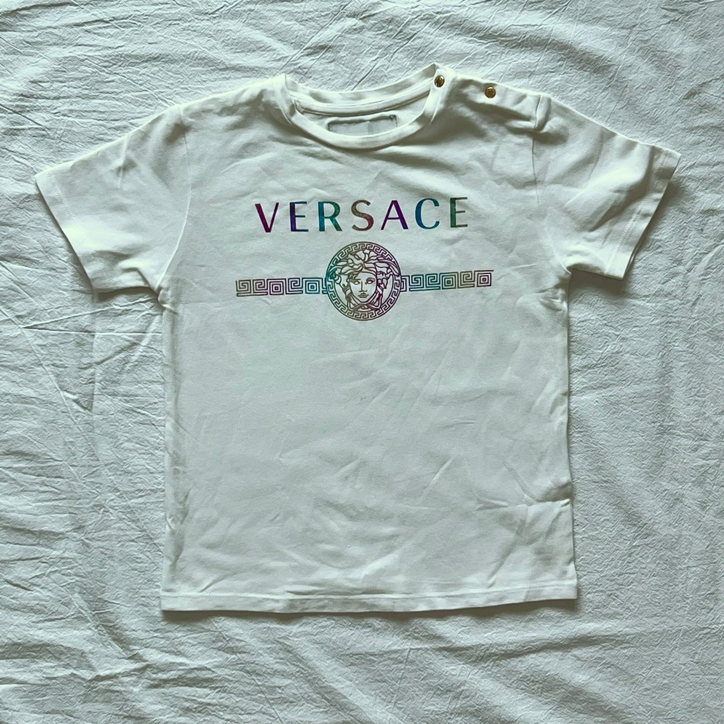 (Pre-loved) Versace Logo T-Shirt with Button 女童白色短袖T恤 2Y