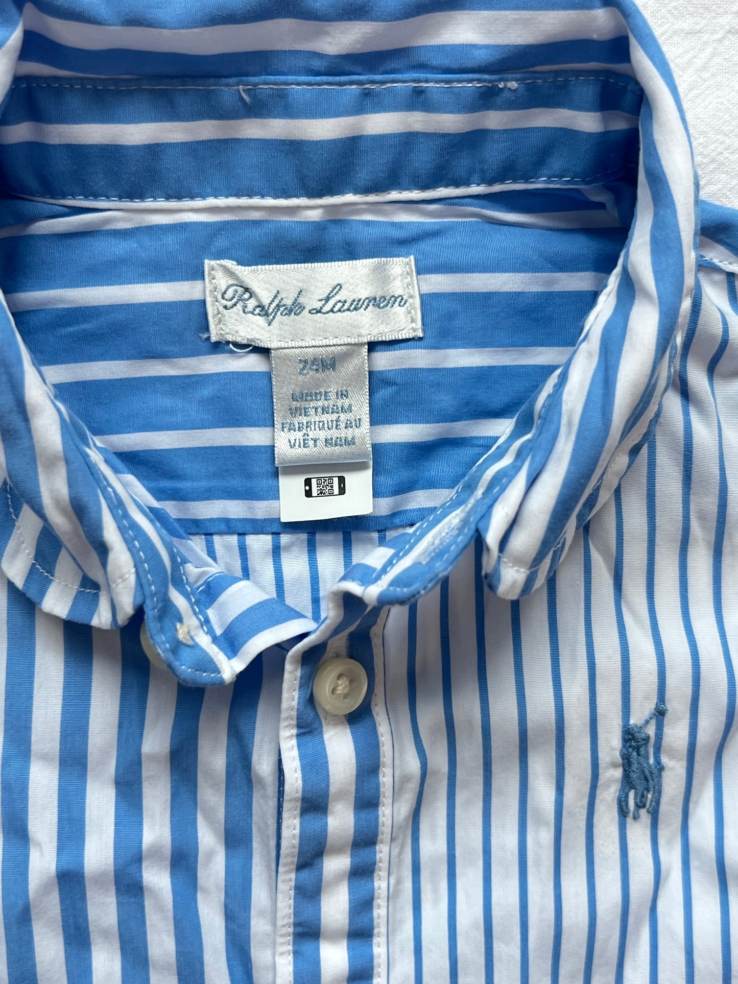 (Pre-loved) Ralph Lauren Long Sleeve Striped Shirt Dress 女童藍白條紋長袖裙 24M