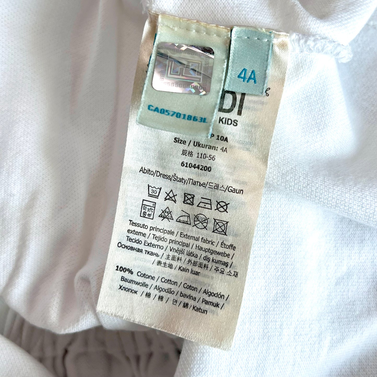 (Pre-loved) Fendi White T-shirt Dress 女童白色短袖連身裙 4Y 超偏大
