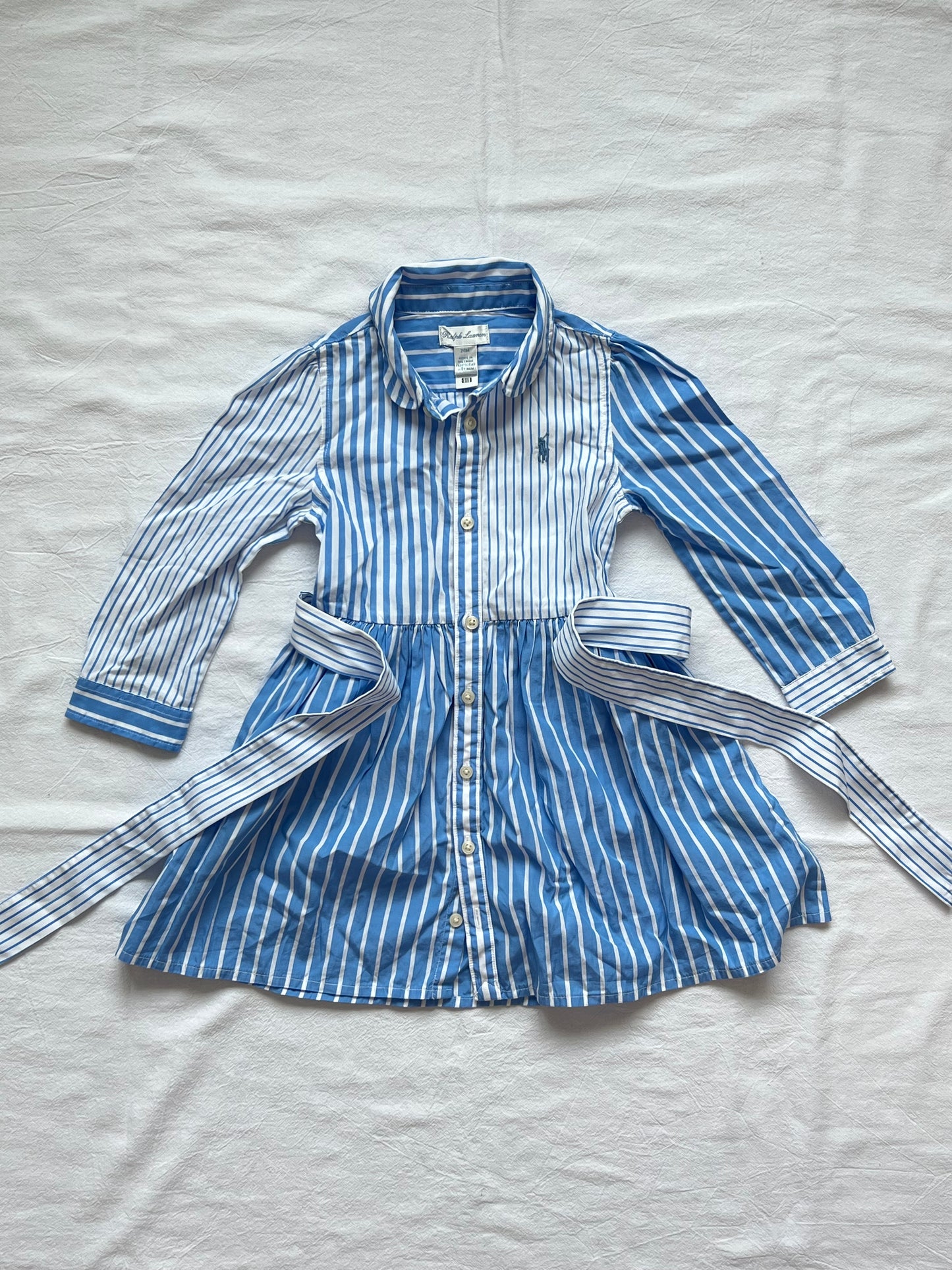 (Pre-loved) Ralph Lauren Long Sleeve Striped Shirt Dress 女童藍白條紋長袖裙 24M