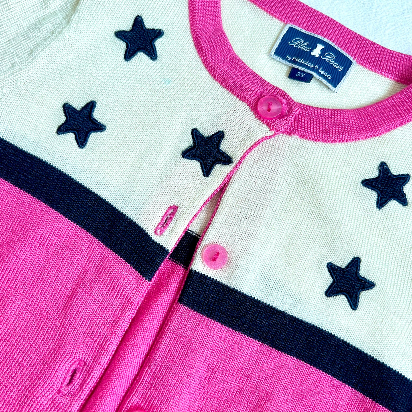(Pre-loved) Nicholas & Bears Pink White Star Cardigan 粉紅色開襟羊毛衫 3Y