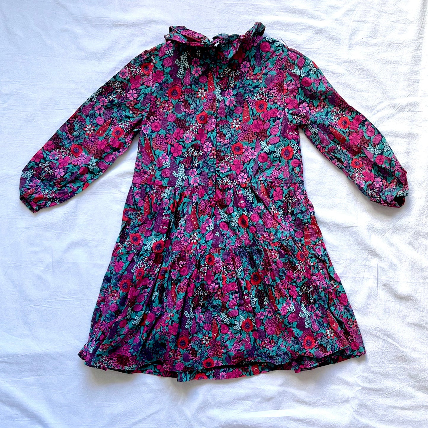 (Pre-loved) Jacadi Floral Causal Dress 女童深色碎花長袖裙 6Y