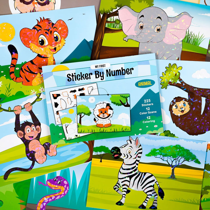Educational Art Crafts Sticker By Number Book Animal 兒童手作貼紙書 動物
