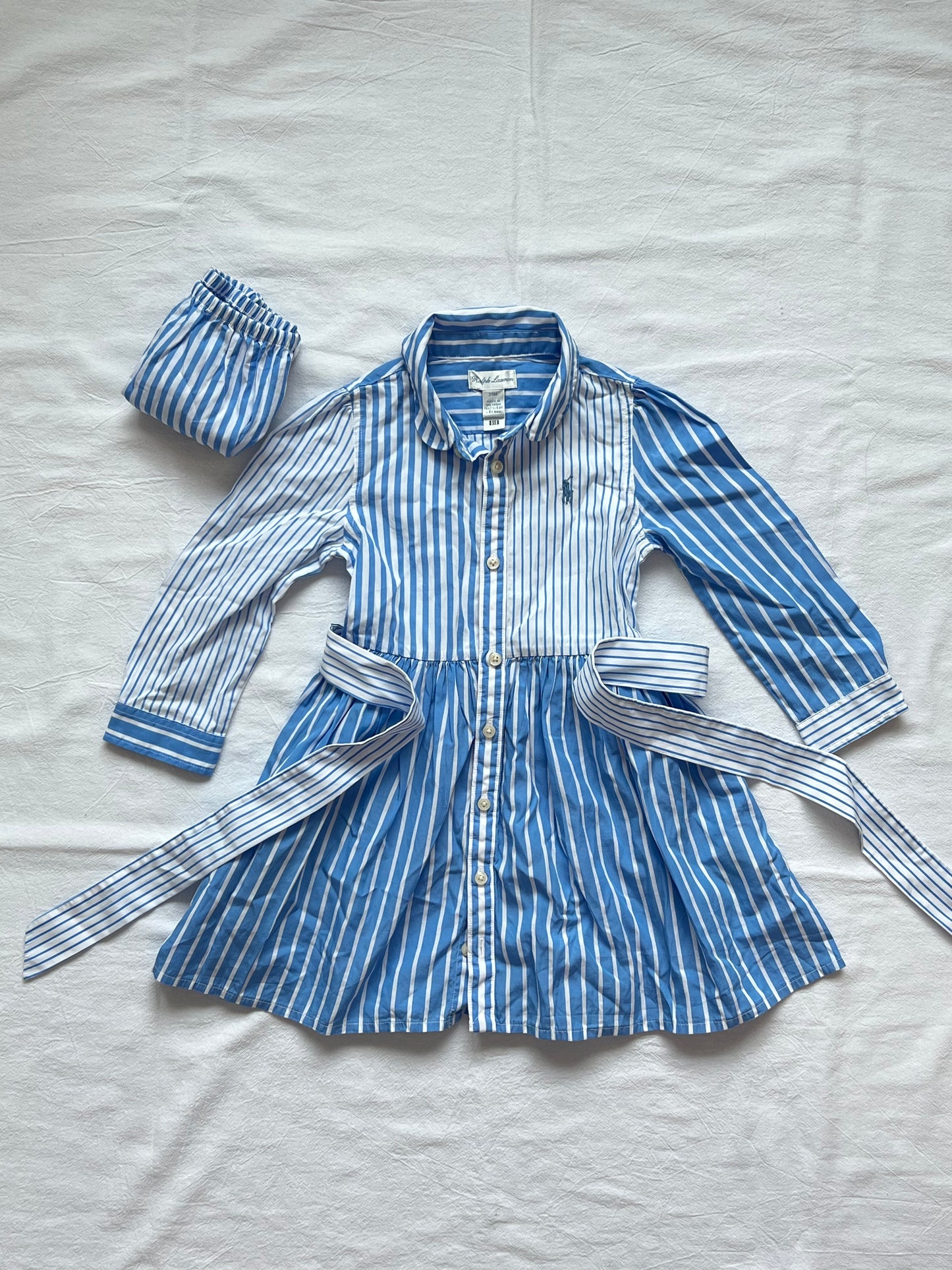(Pre-loved) Ralph Lauren Long Sleeve Striped Shirt Dress 女童藍白條紋長袖裙 24M