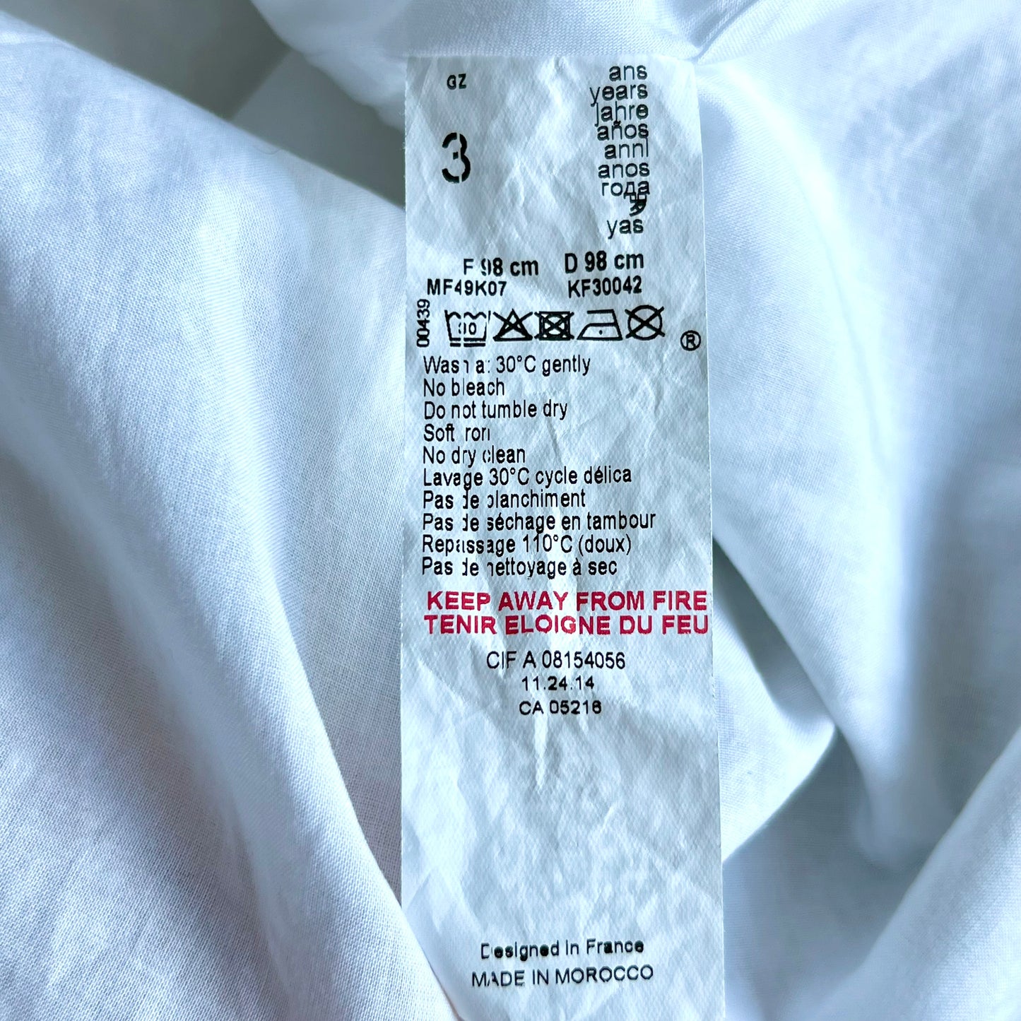 (Pre-loved) KENZO White Dress 女童白色短袖裙 3Y