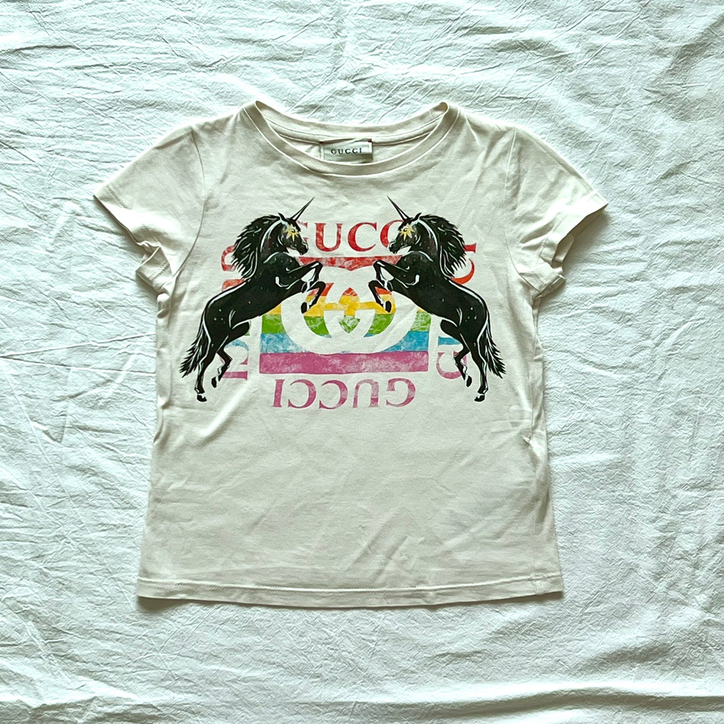 (Pre-loved) Gucci Two Horses Short Sleeves T-Shirt 女童白短袖T恤 4Y