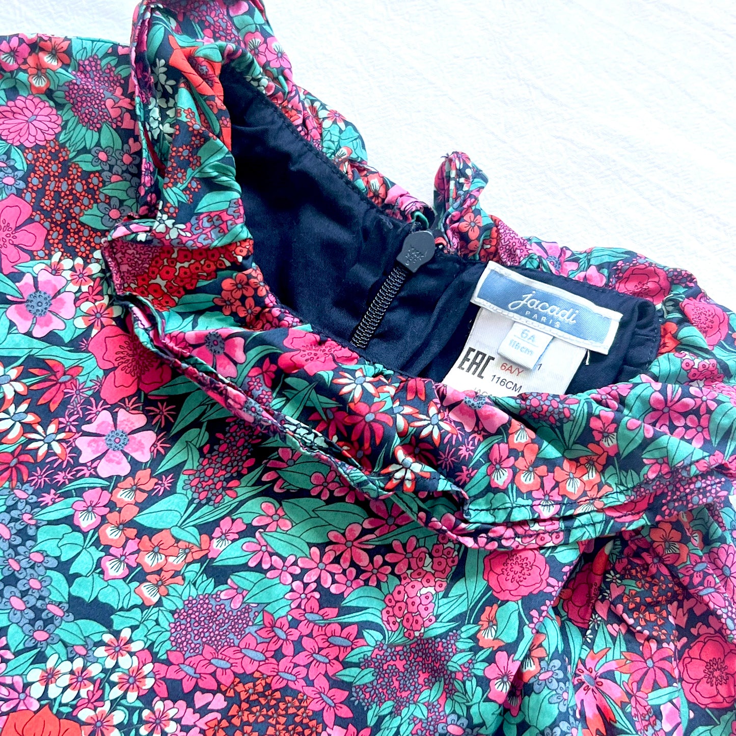(Pre-loved) Jacadi Floral Causal Dress 女童深色碎花長袖裙 6Y