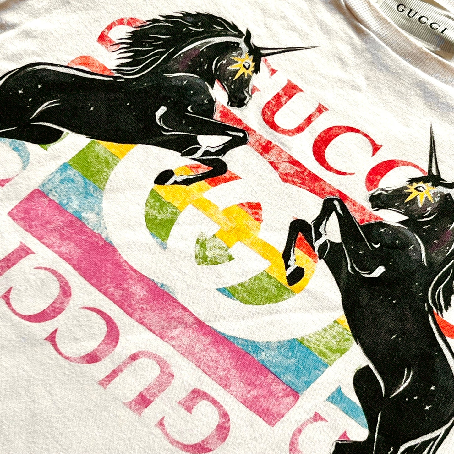 (Pre-loved) Gucci Two Horses Short Sleeves T-Shirt 女童白短袖T恤 4Y