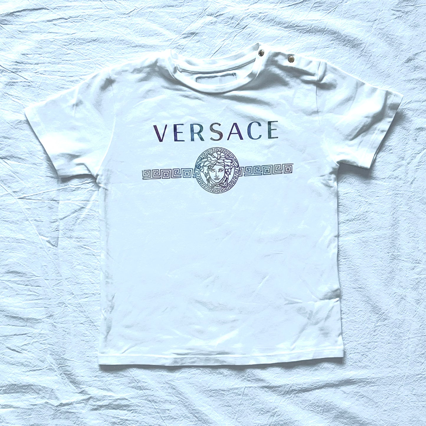 (Pre-loved) Versace Logo T-Shirt with Button 女童白色短袖T恤 2Y