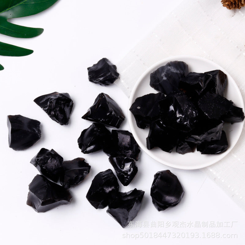 Natural Crystal Rough Stone 精油擴香石天然水晶原石 Black Obsidian 黑曜石 200g