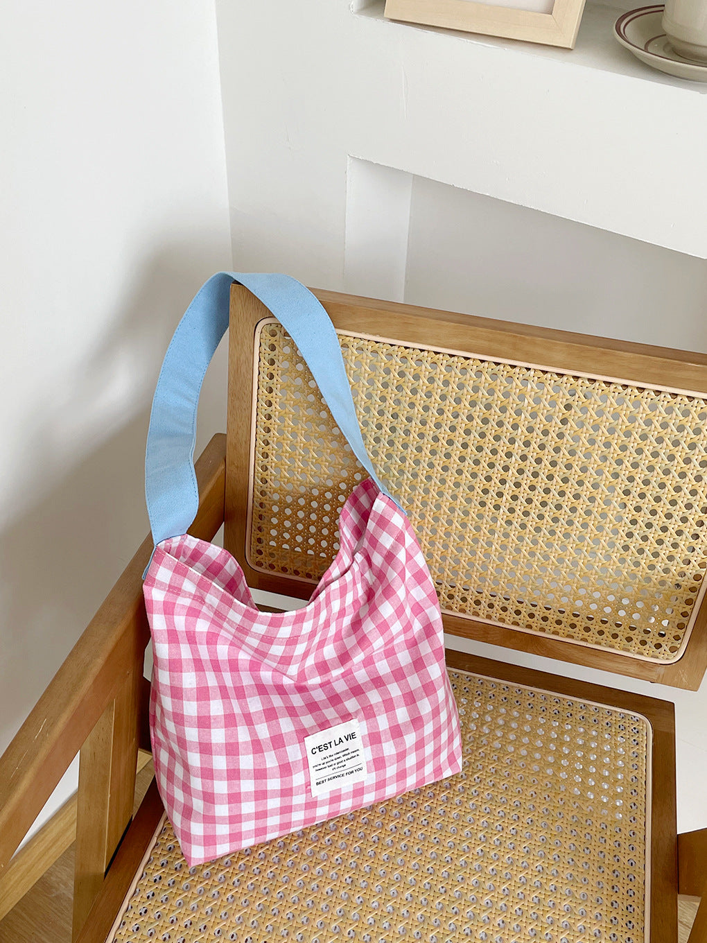 Tote Bag / Shoulder Bag 韓風/日系撞色格仔布袋