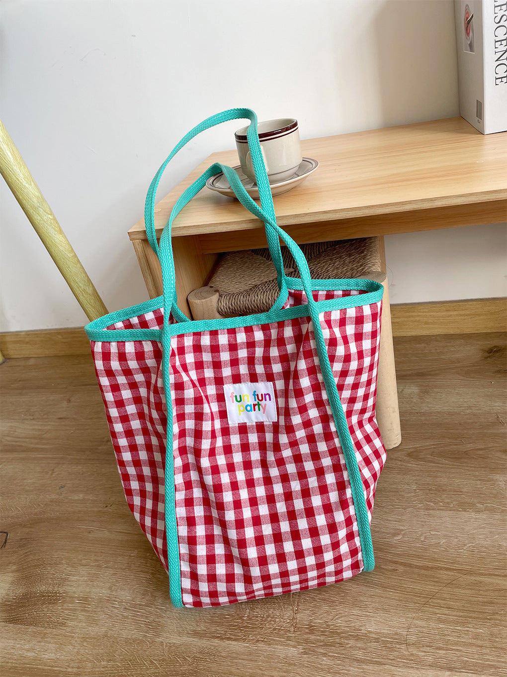 Tote Bag / Shoulder Bag 韓風/日系撞色格仔布袋