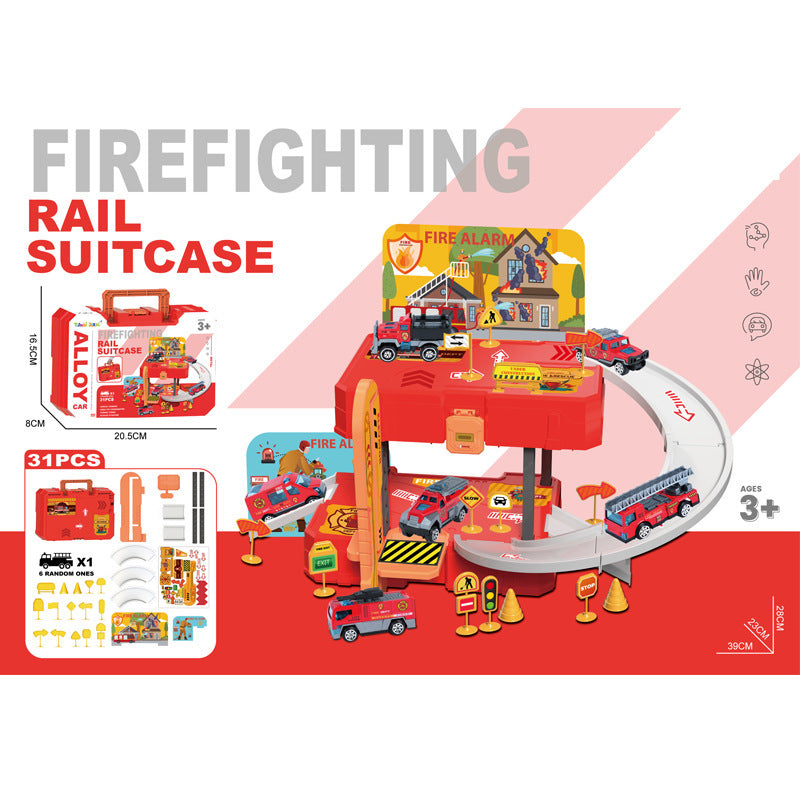 Track Vehicle Playset 跑車消防軍事軌道賽車玩具手提箱