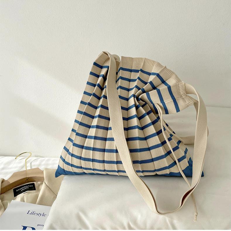Tote Bag / Shoulder Bag 韓風/日系皺褶條紋束繩袋