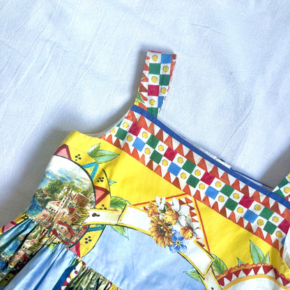 (Pre-loved) D&G Girls Blue & Yellow Taormina Summer Dress 女童藍黃色印花夏日連身裙 3Y