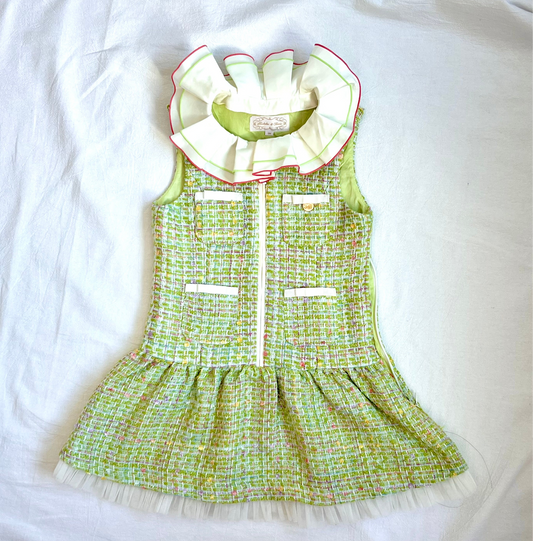 (Pre-loved) Nicolas & Bear Green Tweed SleevelessDress 綠色毛呢裙 3Y