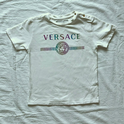 (Pre-loved) Versace Logo T-Shirt with Button 女童白色短袖T恤 2Y