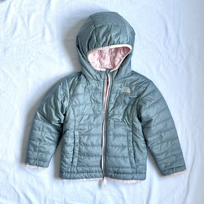 (Pre-loved) The North Face Pink Grey 2-sided Down Jacket 雙面連帽外套 3Y