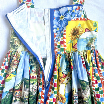 (Pre-loved) D&G Girls Blue & Yellow Taormina Summer Dress 女童藍黃色印花夏日連身裙 3Y