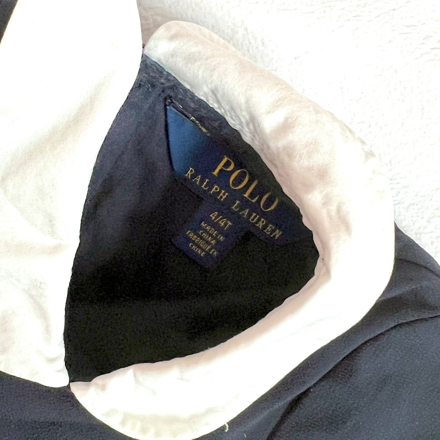 (Pre-loved) Polo Ralph Lauren Navy White Collared Fit & Flare Dress 女童短袖有領縐綢連身裙 4T