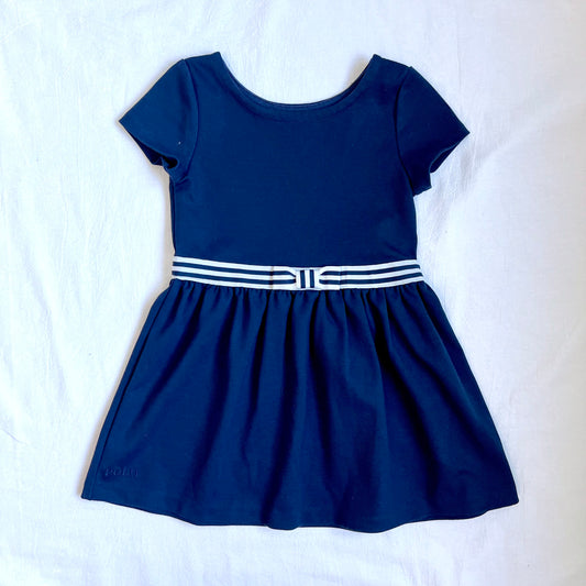 (Pre-loved) Polo Ralph Lauren Navy Girl Striped-Bow Ponte Dress 女童短袖蝴蝶結連身裙 3T