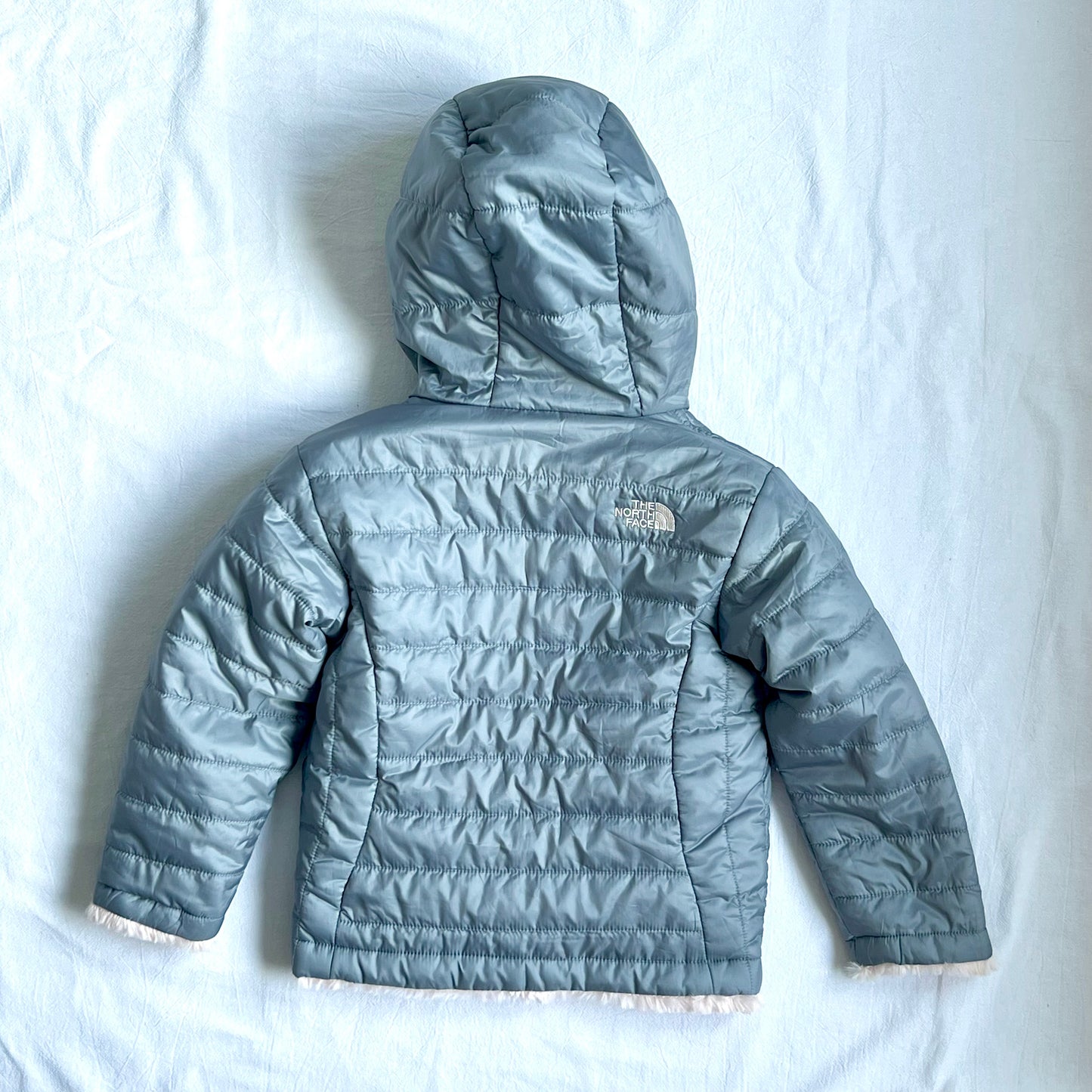 (Pre-loved) The North Face Pink Grey 2-sided Down Jacket 雙面連帽外套 3Y