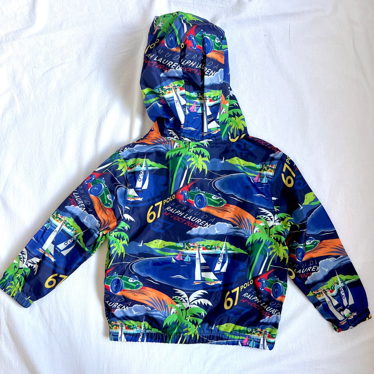 (Pre-loved) Polo Ralph Lauren Windbreaker Jacket Kids Bermuda Print Blue 兒童百慕達印花藍色風褸外套 3T
