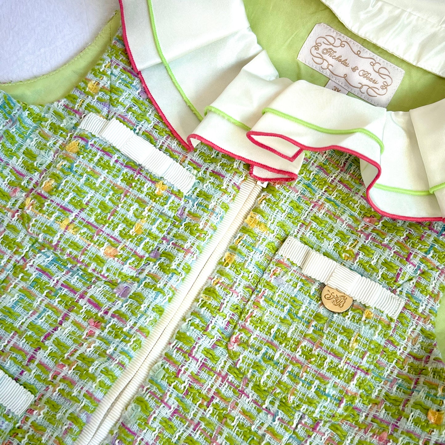 (Pre-loved) Nicolas & Bear Green Tweed SleevelessDress 綠色毛呢裙 3Y