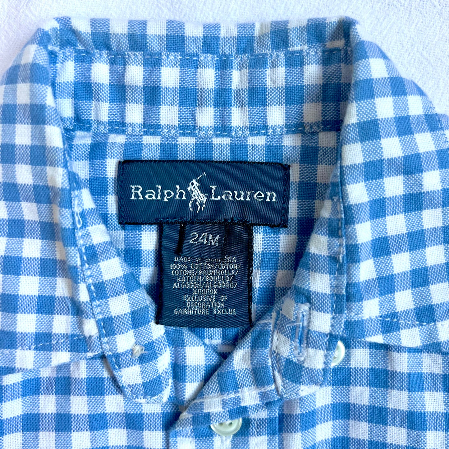 (Pre-loved) Polo Ralph Lauren Shirt 藍白格紋棉質襯衫 24M