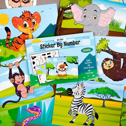 Educational Art Crafts Sticker By Number Book Animal 兒童手作貼紙書  動物