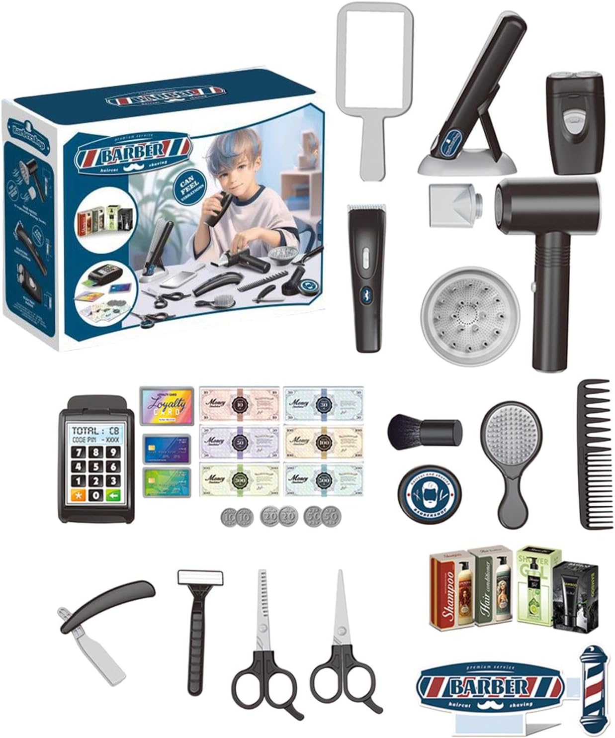 Barber Shop Pretend Play Toy 兒童專業美髮造型模擬套裝