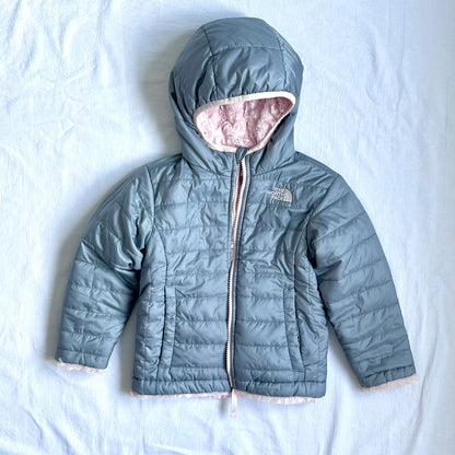 (Pre-loved) The North Face Pink Grey 2-sided Down Jacket 雙面連帽外套 3Y