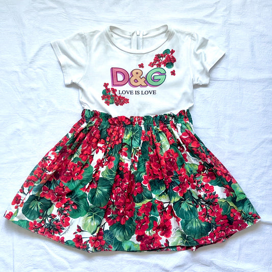(Pre-loved) D&G Brand Love Floral Dress 女童白色連身裙 4Y
