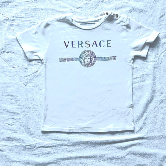 (Pre-loved) Versace Logo T-Shirt with Button 女童白色短袖T恤 2Y