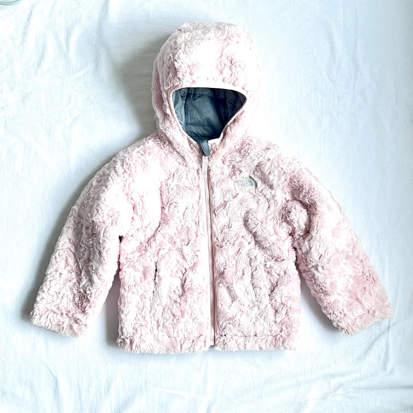 (Pre-loved) The North Face Pink Grey 2-sided Down Jacket 雙面連帽外套 3Y