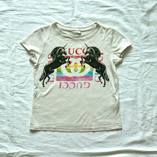 (Pre-loved) Gucci Two Horses Short Sleeves T-Shirt 女童白短袖T恤 4Y