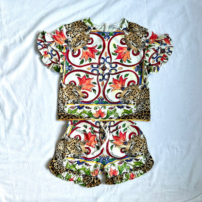 (Pre-loved) D&G Printing Pattern Short Sleeves with shorts set 女童豹款短袖衫短褲套裝 3Y