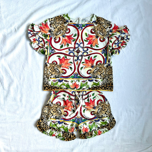 (Pre-loved) D&G Printing Pattern Short Sleeves with shorts set 女童豹款短袖衫短褲套裝 3Y