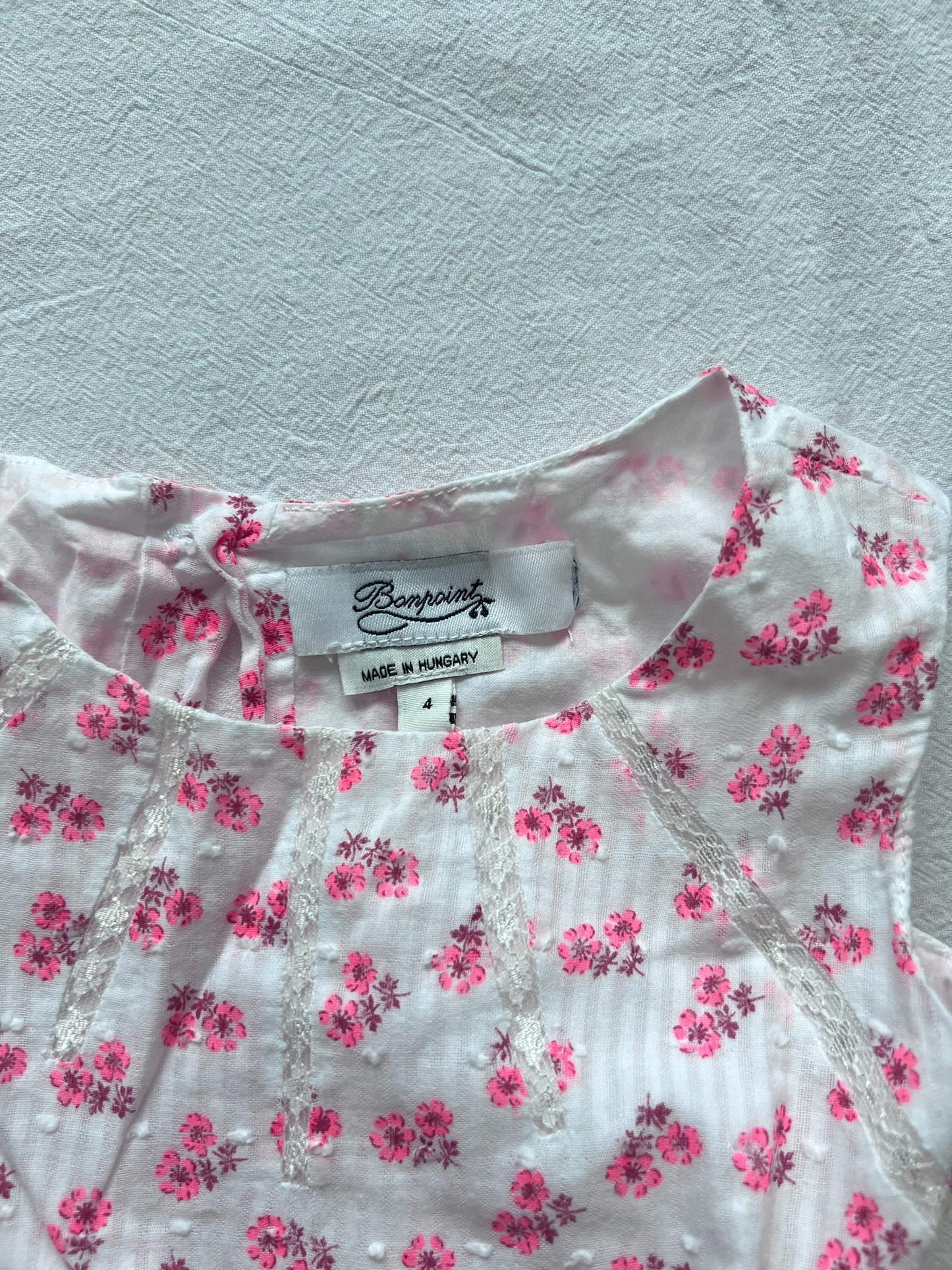 (Pre-loved) Bonpoint White with Pink Floral Sleeveless Dress