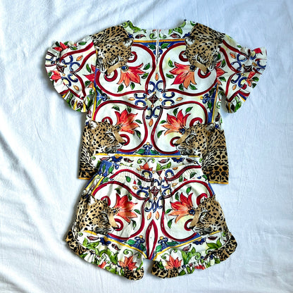 (Pre-loved) D&G Printing Pattern Short Sleeves with shorts set 女童豹款短袖衫短褲套裝 3Y