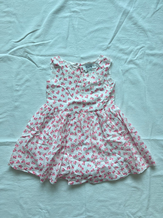 (Pre-loved) Bonpoint White with Pink Floral Sleeveless Dress