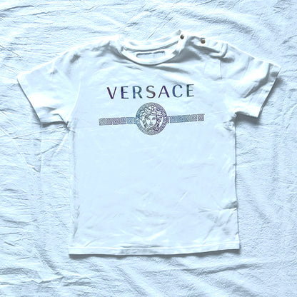 (Pre-loved) Versace Logo T-Shirt with Button 女童白色短袖T恤 2Y