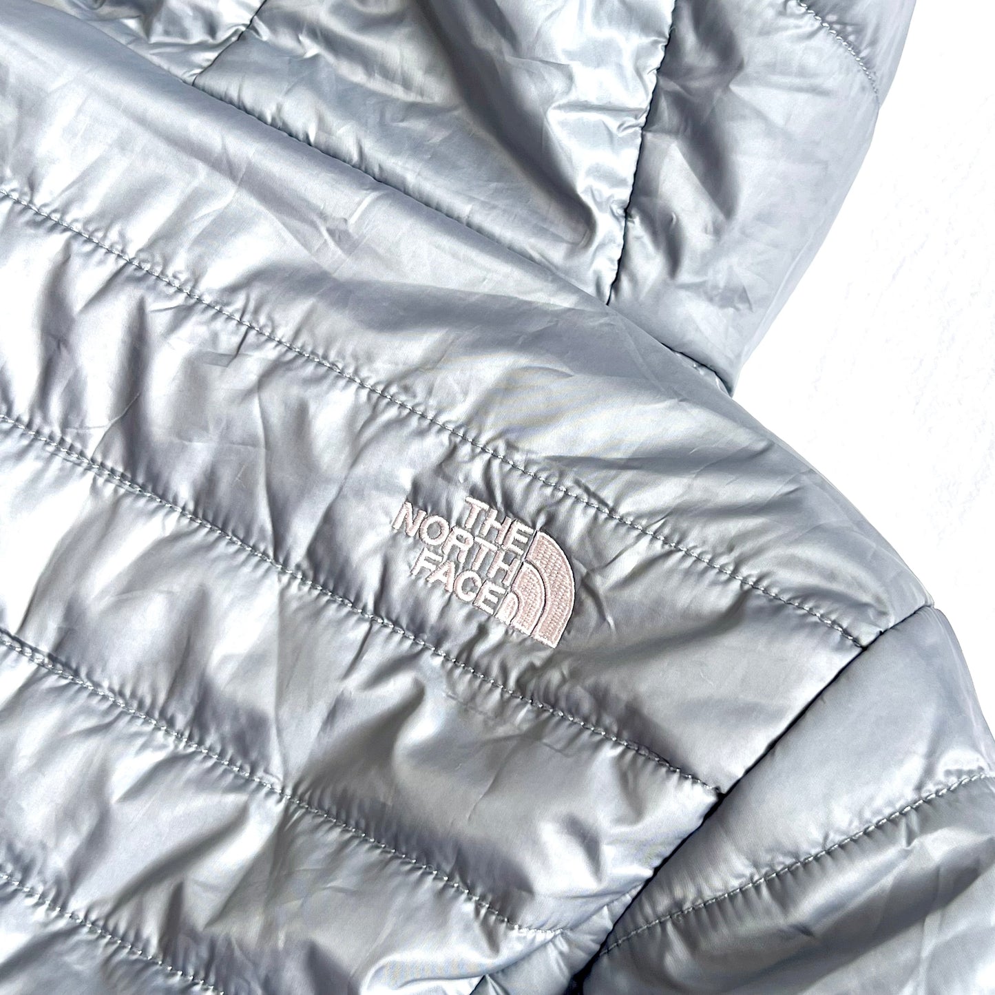 (Pre-loved) The North Face Pink Grey 2-sided Down Jacket 雙面連帽外套 3Y