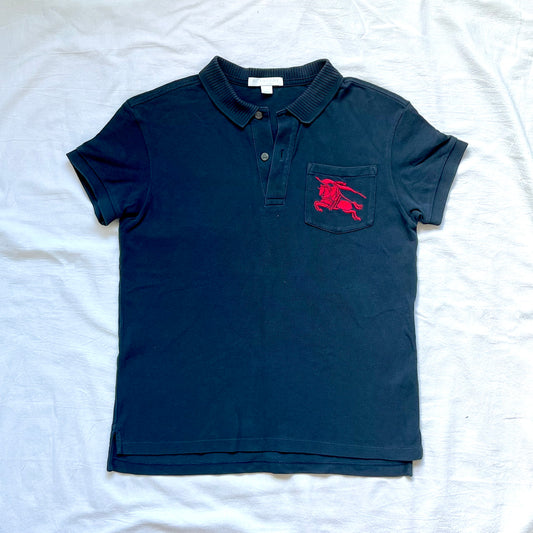 (Pre-loved) Burberry Dark Blue with Red Logo T-Shirt 深藍色短袖POLO衫 12Y