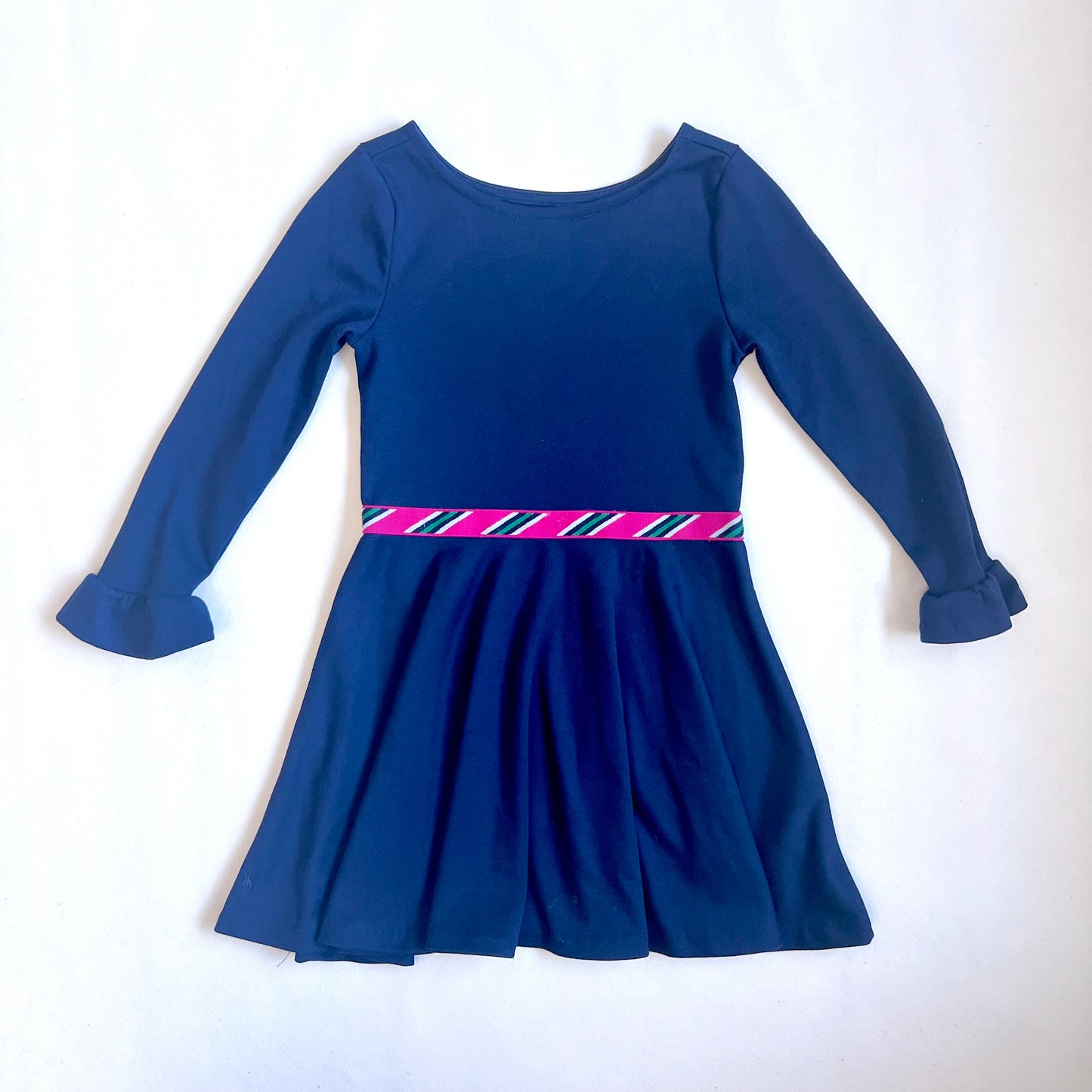 (Pre-loved) Polo Ralph Lauren Navy Girl Striped-Bow Ponte Dress 女童長袖蝴蝶結連身裙 5Y