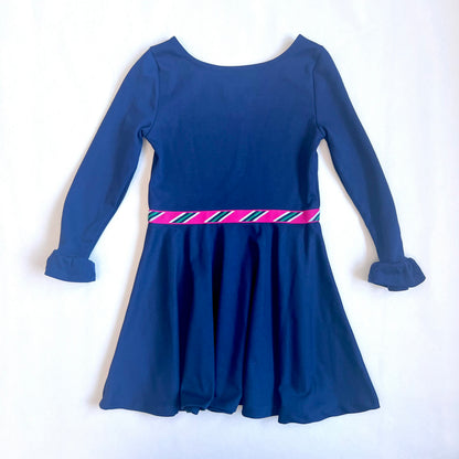 (Pre-loved) Polo Ralph Lauren Navy Girl Striped-Bow Ponte Dress 女童長袖蝴蝶結連身裙 5Y