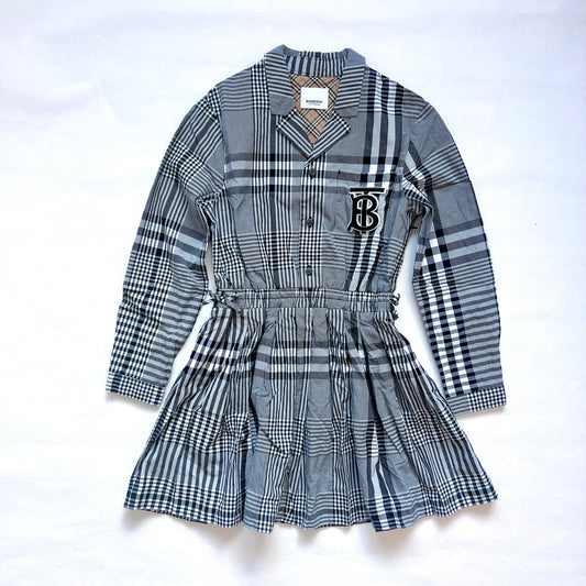(Pre-loved) Burberry Grey Checkered Shirt Dress 灰色格仔長袖恤衫裙 8Y