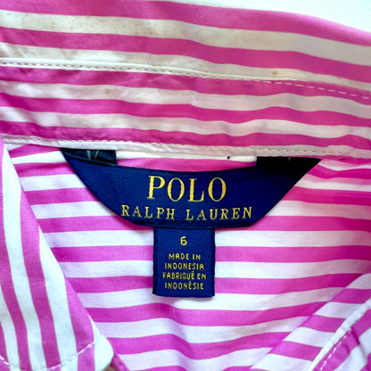 (Pre-loved) POLO Ralph Lauren Pink Striped Dress 粉紅色間條長袖恤衫連身裙 6Y