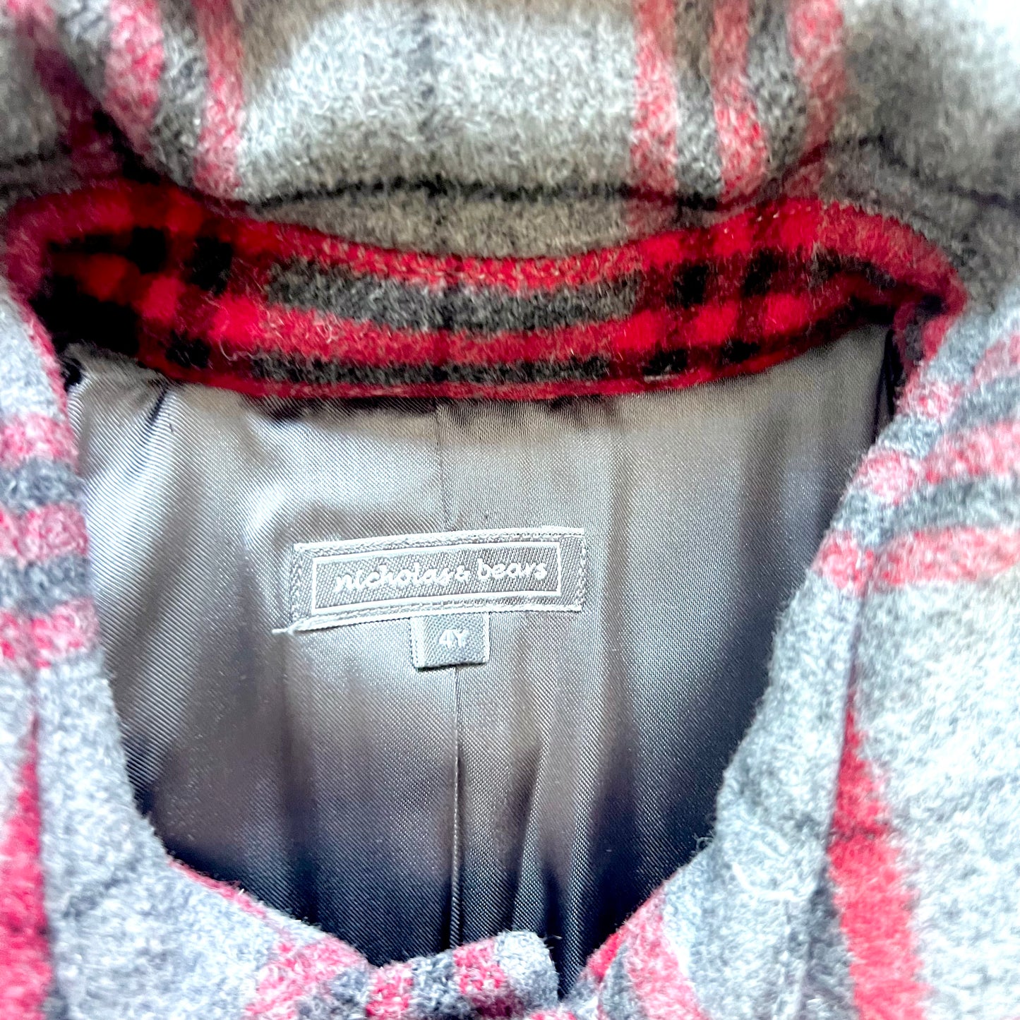 (Pre-loved) Nicholas & Bears Checked Coat 灰紅色格仔外套 4Y